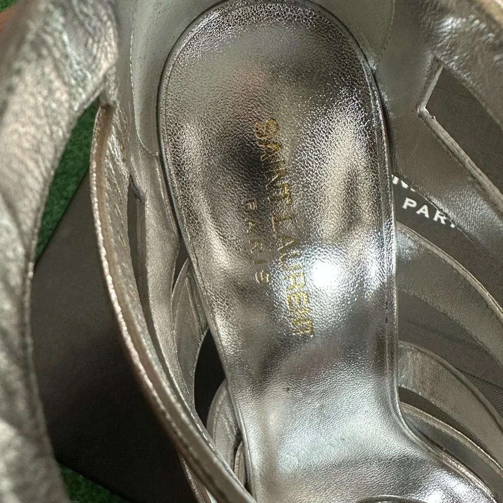 YSL Yves Saint Laurent Silver
Leather Lace Up Heels Size 39 - Picture 7 of 12